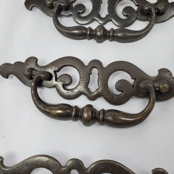 VTG 12 Brass French Pulls Dangling Handle Replacement Hardware Ornate 7" Wide - Picture 8 of 12